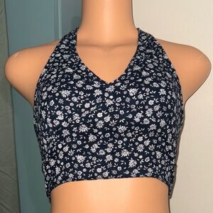 American Eagle Outfitters Floral V-Neck Tank Top - Navy